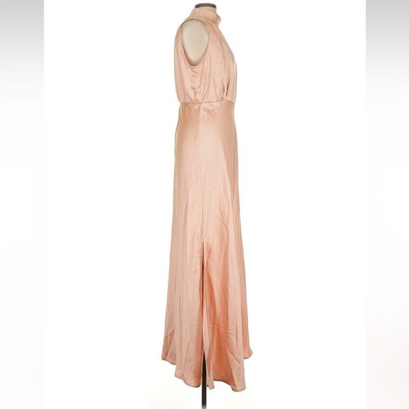 Lulus Classic Elegance Blush Satin Sleeveless Mock Neck Maxi Dress Small NEW - Picture 8 of 15